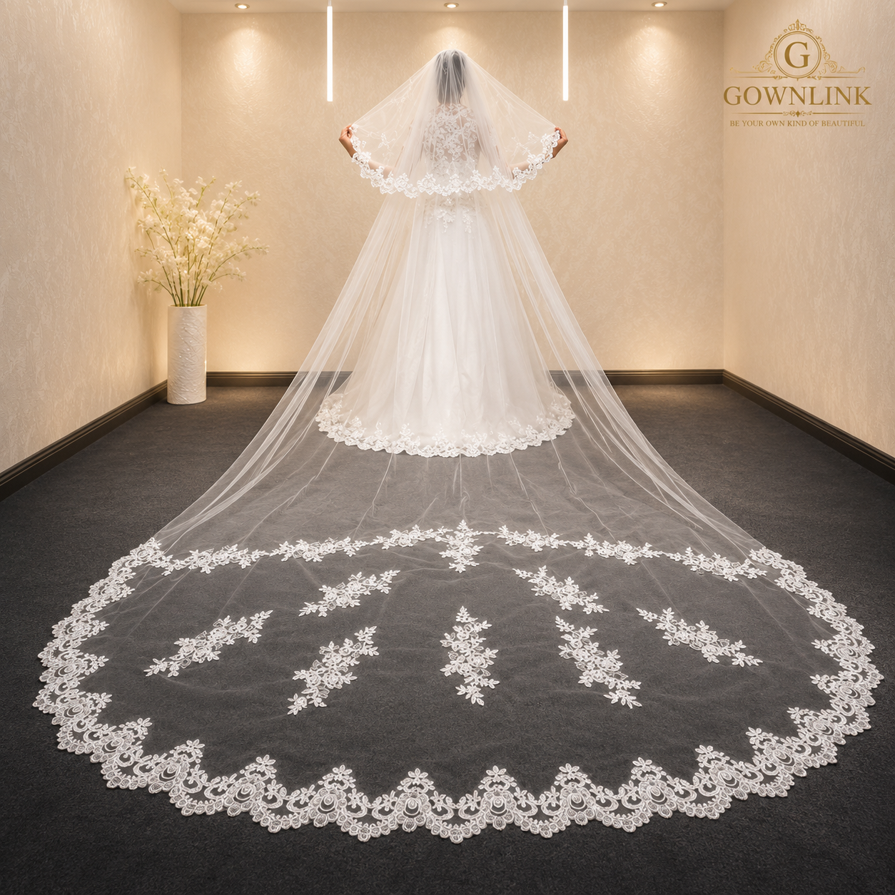Gownlink Long Shimmer Bridal Veil Cathedral Christian & Catholic Wedding GLVHM-9