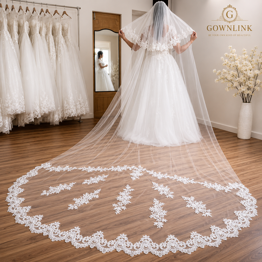 Gownlink Long Shimmer Bridal Veil Cathedral Christian & Catholic Wedding GLVHM-9