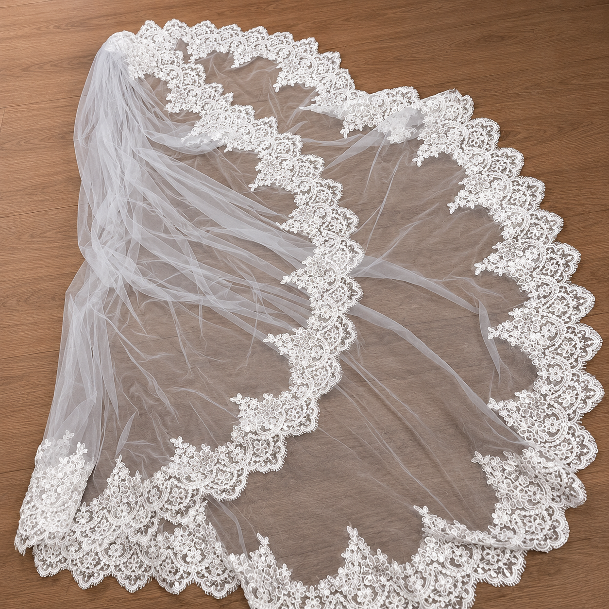 Full spread view of Short Bridal Veil on flat surface — GownLink GLVHL02