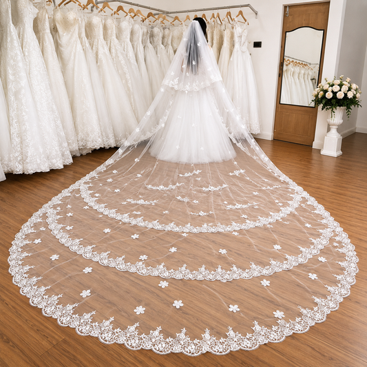 GownLink Long Cascading Bridal 5mtr Veil with Comb for Christian & Catholic Weddings GLJAV06654