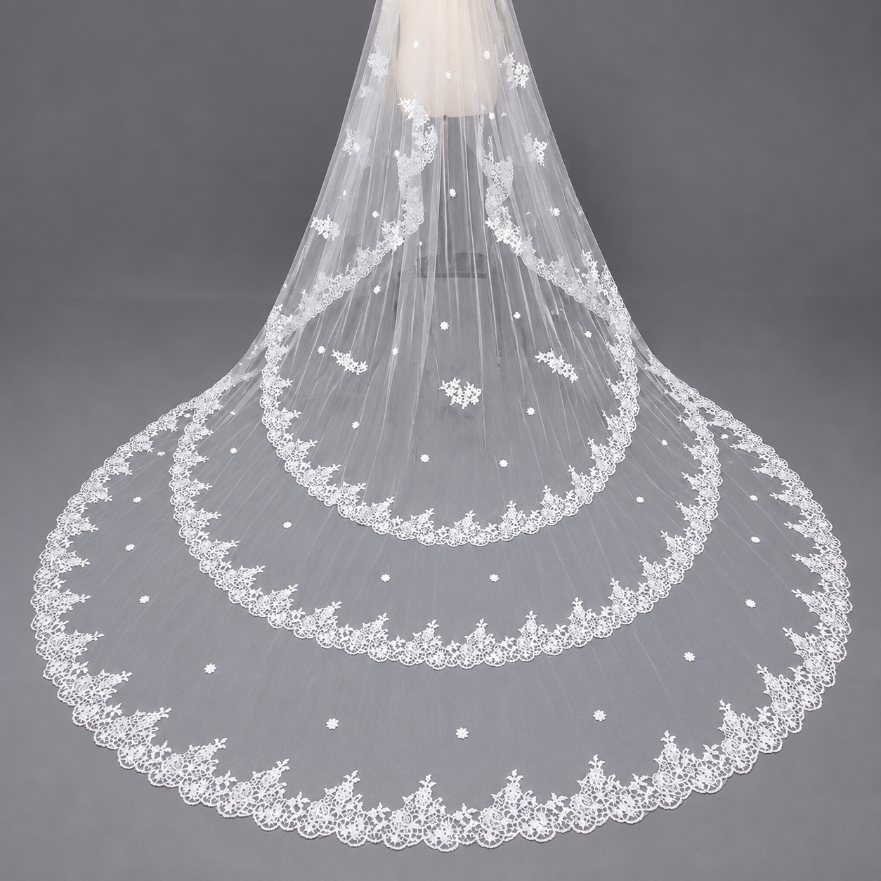 Full spread view of Long Bridal Veil on flat surface — GownLink GLJAV06654