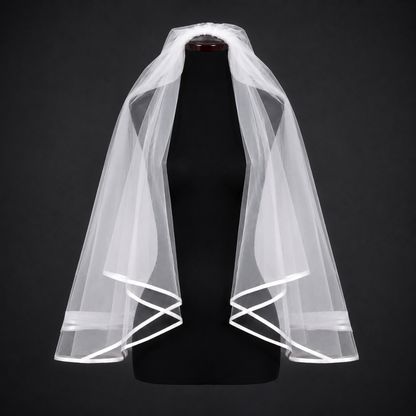 Side view of Cathedral Bridal Veil with Ribbon with comb attachment visible — GownLink GLV9