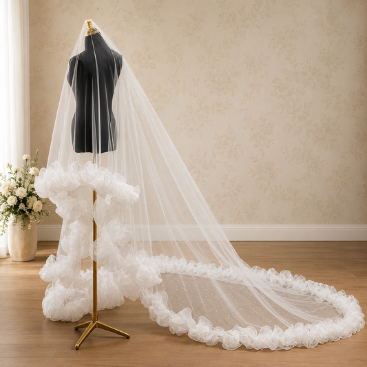 GownLink Beautiful 3.5 m Long Cathedral Bridal Veil  Frill Edges GLVL-Frill