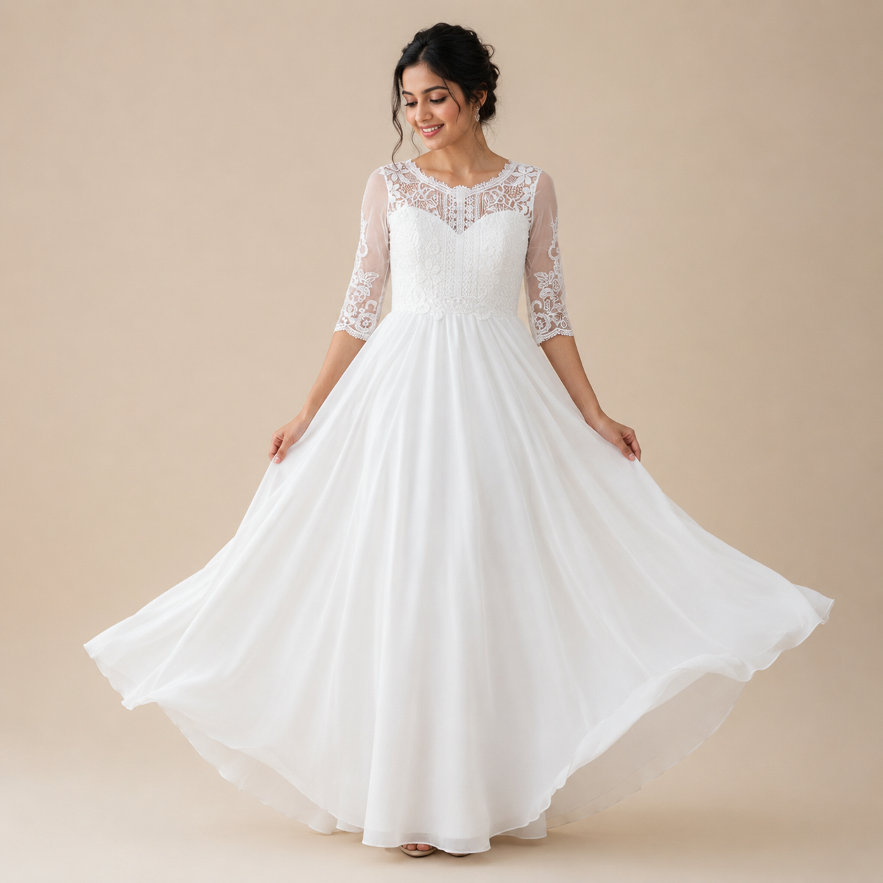 GownLink Modest White A Line Bridal Gown for Catholic & Christian Weddings GLHMST177