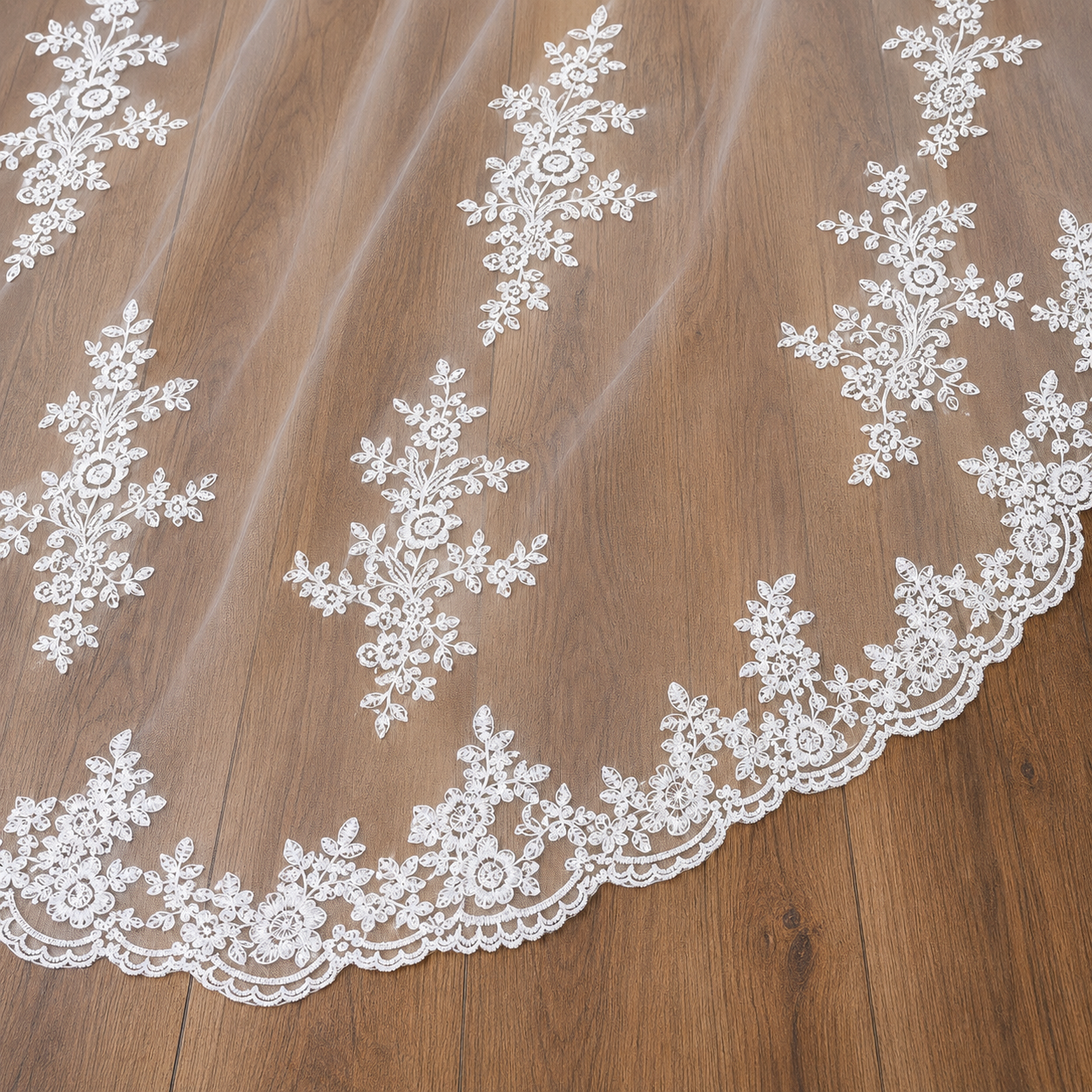 Side view of Long Bridal Veil with comb attachment visible — GownLink GLVL