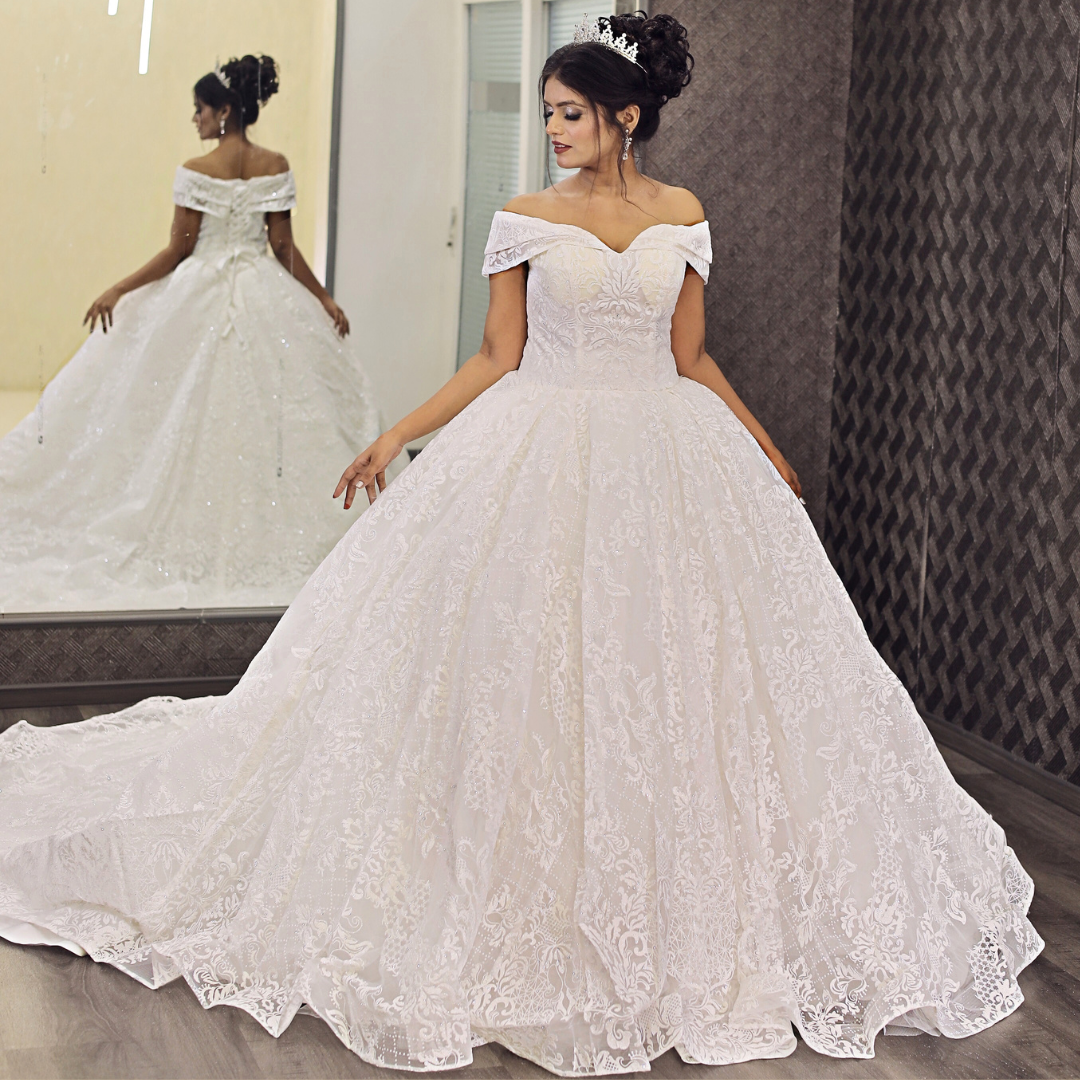 Long train Christian wedding gown in Chennai