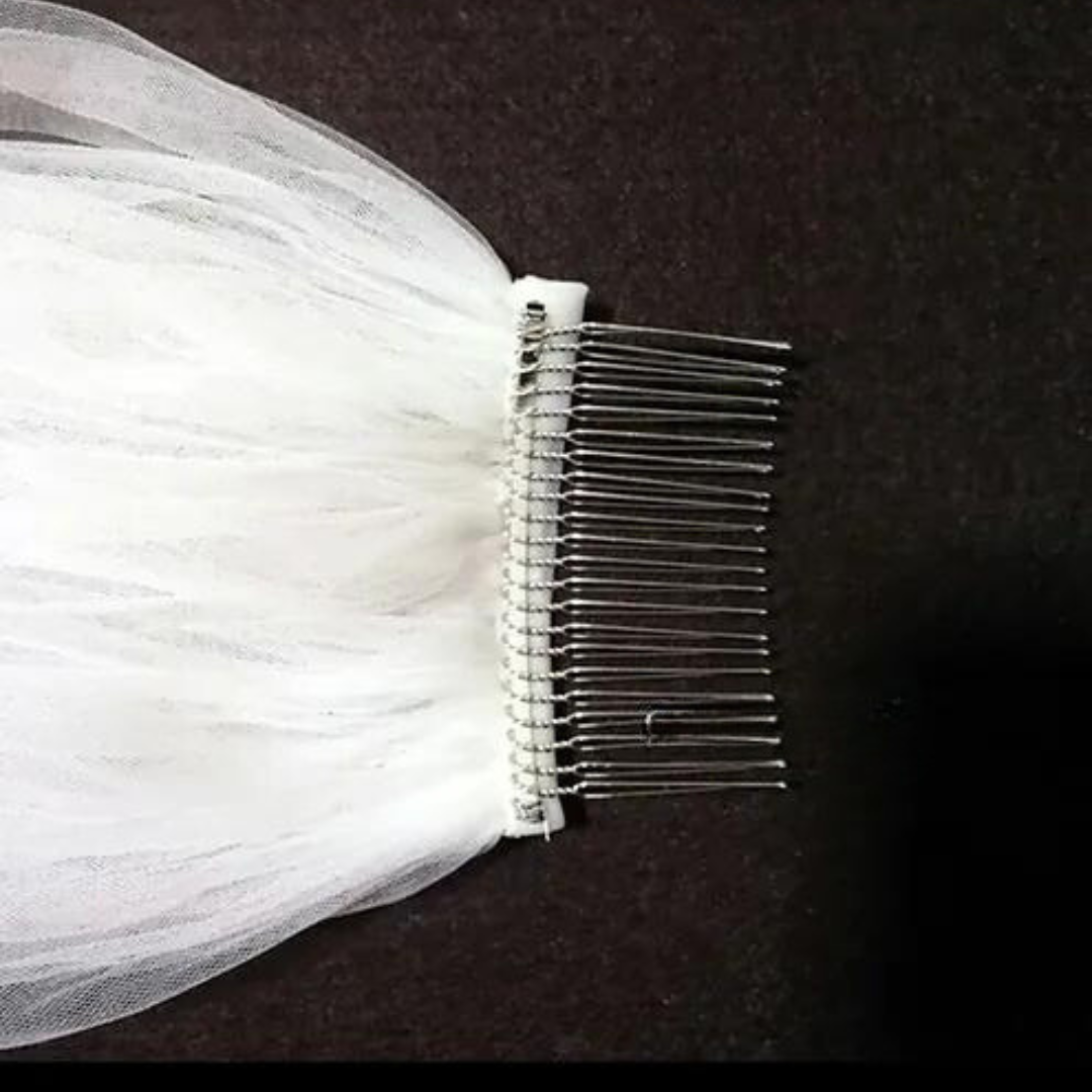 Close-up of lace edge detail on Long Bridal Veil — GownLink GLVHS14