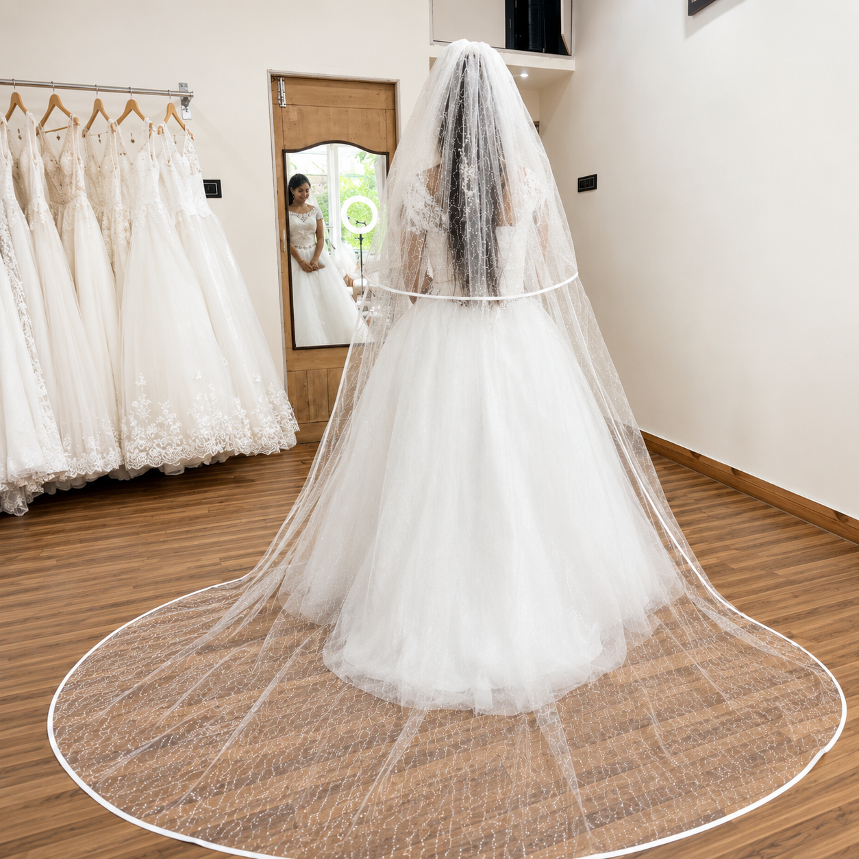 Close-up of lace edge detail on Cathedral Bridal Veil — GownLink GLVHS14