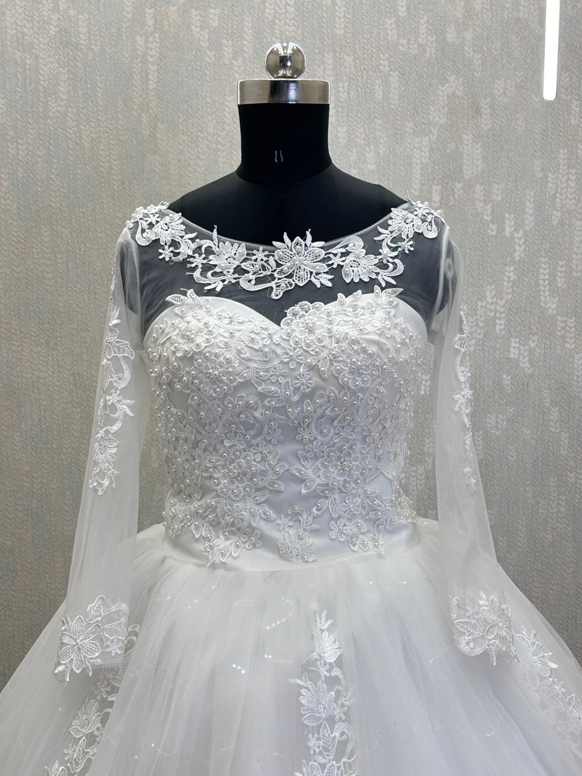 GownLink Radiant White Wedding Ball Gown with Pearl Beading GLGF042B