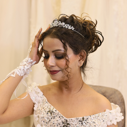 Silver crystal crown for Christian bride in Goa