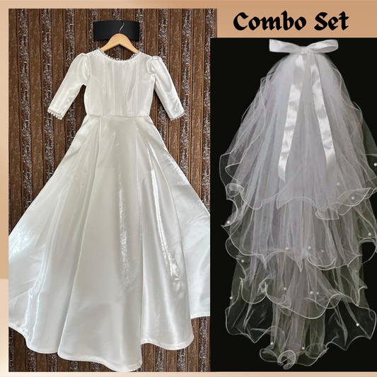 GownLink's Combo Set for First Holy Communion White Dress 2 Items