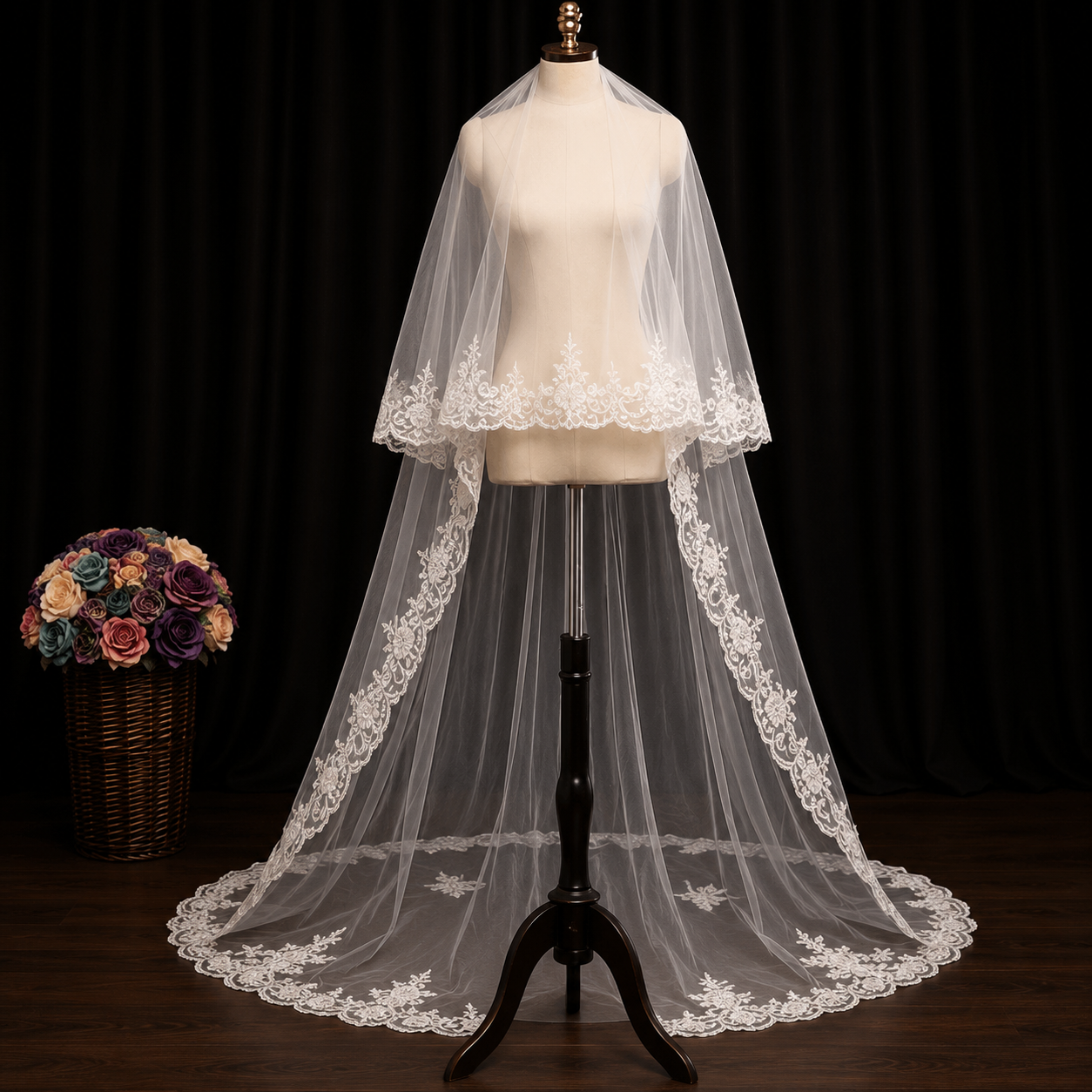Detail of stitching and design on Bridal Lace Patch — GownLink GLVHL08