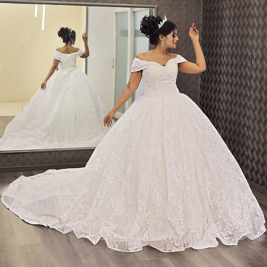 Modest white wedding gown in Karnatak