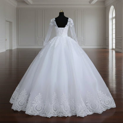 White church wedding dress with lace details in Chhatarpur