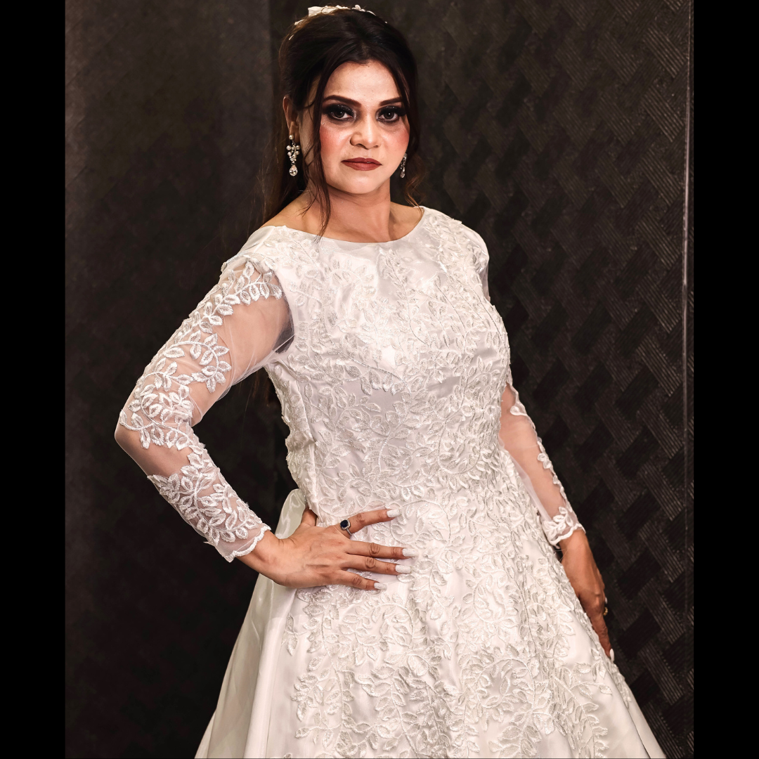 Church setting view of White Bridal Gown Satin with Train — GownLink GLHMST7