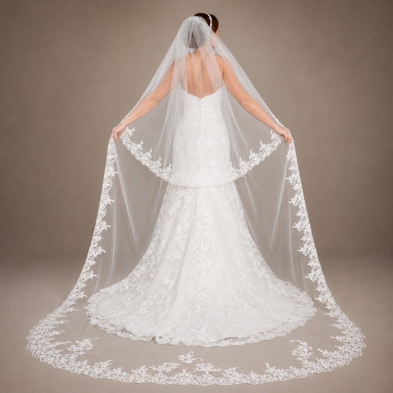 Side view of Bridal Lace Patch showing texture — GownLink GLVHL08
