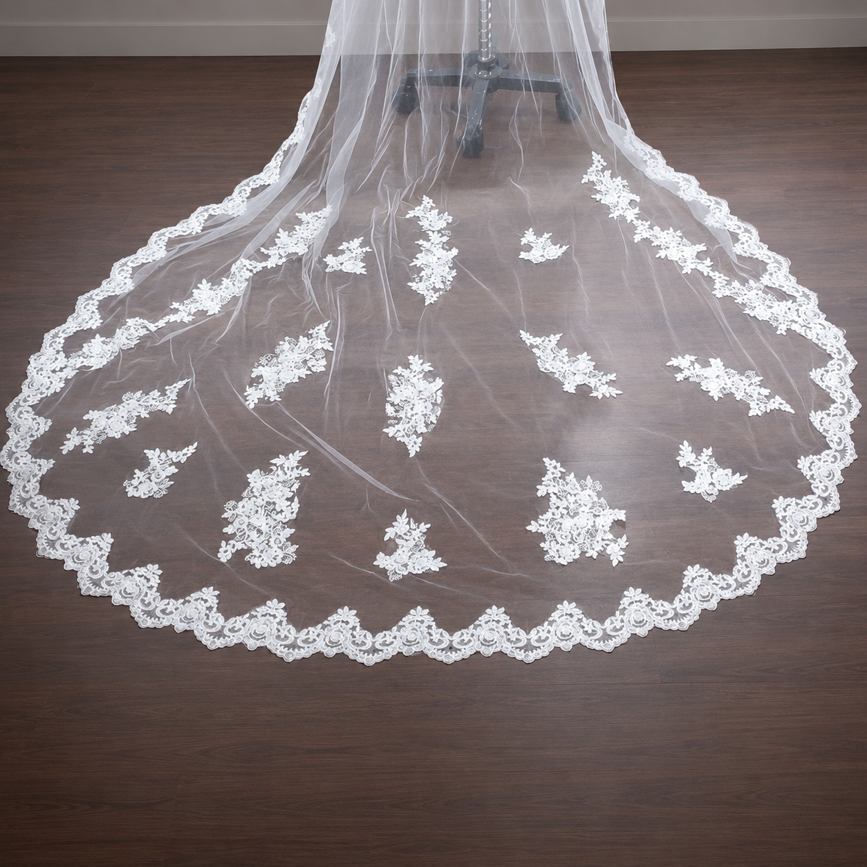 Back view of Long Bridal Veil showing full length and drape — GownLink GLHL53