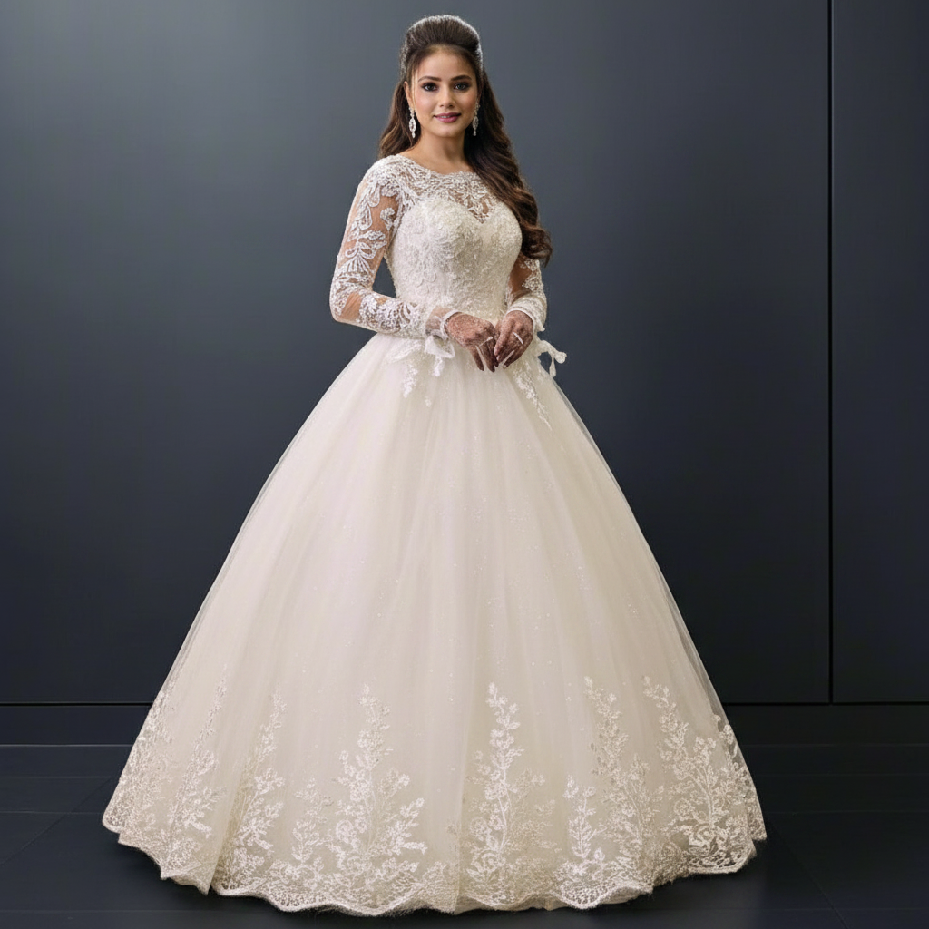 GownLink Traditional White Church Wedding Bridal Ball Gown for Christian Bride GLGF051B