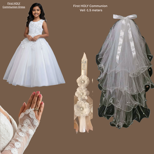 GownLink's Combo Set of 5 Items for First Holy Communion White dress Set Rose Merry