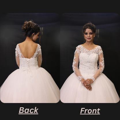 GownLink Luxury White Sequence Lace Church Wedding Princess Ball Gown GLHSD189CBS