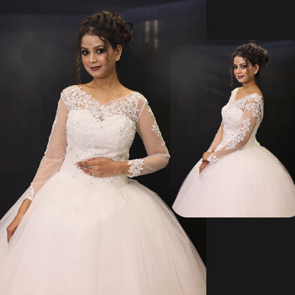 GownLink Luxury White Sequence Lace Church Wedding Princess Ball Gown GLHSD189CBS