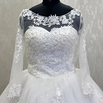 GownLink ,s Designer Bridal Ball Gown White Christian Wedding Dress with Round Neck Style-GLGF042B