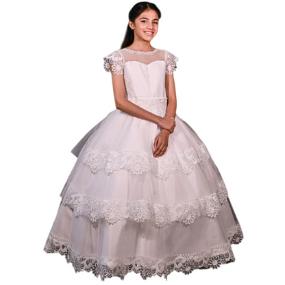 Full-length white First Communion gown for church in New York