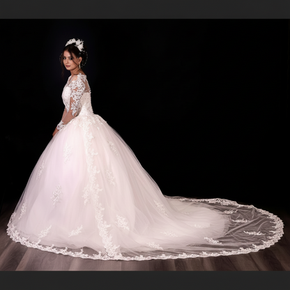 GownLink Dreamy White Church Wedding Gown with Beaded Lace Train Elegant Christian & Catholic Bridal Dress for Brides-GLGT009T