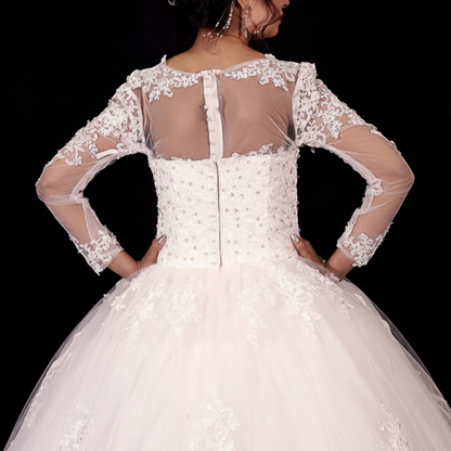GownLink Dreamy White Church Wedding Gown with Beaded Lace Train Elegant Christian & Catholic Bridal Dress for Brides-GLGT009T
