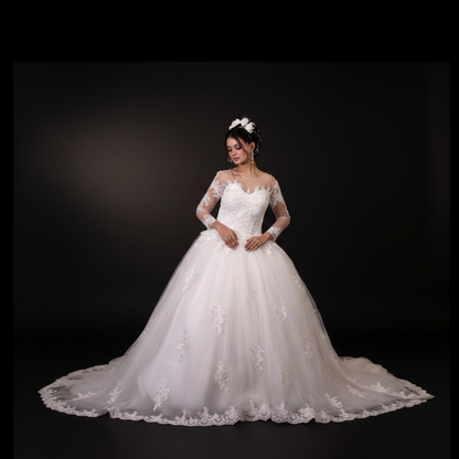 GownLink Dreamy White Church Wedding Gown with Beaded Lace Train Elegant Christian & Catholic Bridal Dress for Brides-GLGT009T