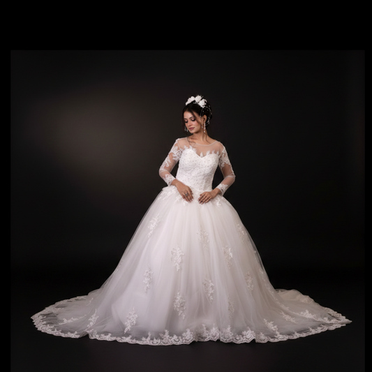 GownLink Dreamy White Church Wedding Gown with Beaded Lace Train Elegant Christian & Catholic Bridal Dress for Brides-GLGT009T