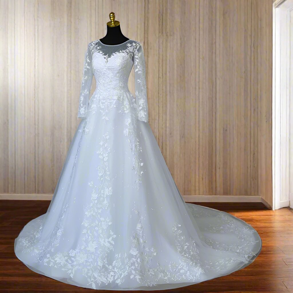 GownLink White Wedding A Line Trail Gown GLGA800T