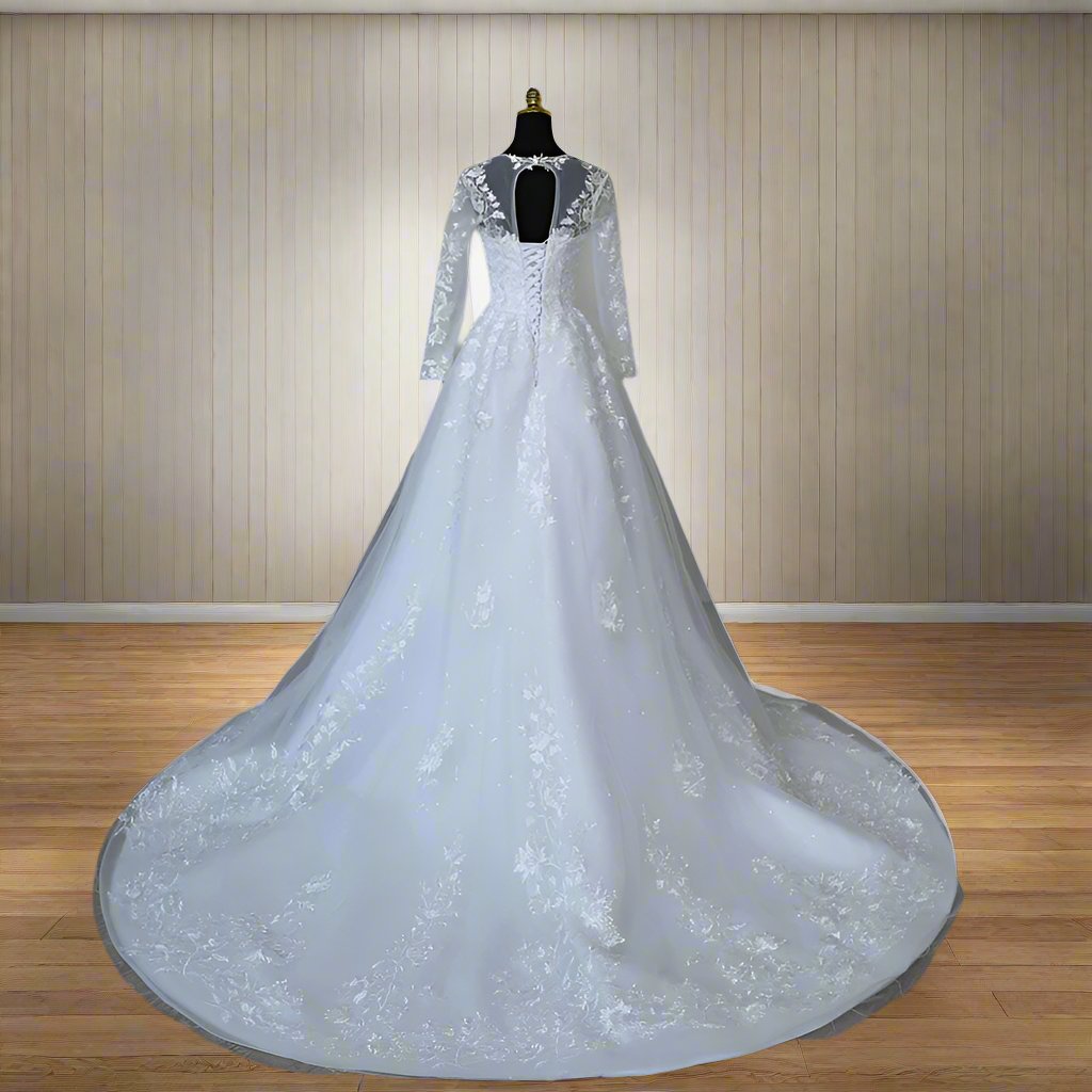 GownLink White Wedding A Line Trail Gown GLGA800T