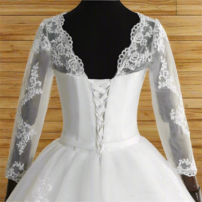 GownLink Classic White Wedding Train Gown, Elegant Long Trail Bridal Gown for Christian & Catholic Brides- GLHSD14T