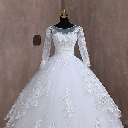 GownLink Stunning White Catholic Wedding Ball Gown with Beaded Lace GLGT179B
