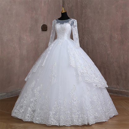 GownLink Stunning White Catholic Wedding Ball Gown with Beaded Lace GLGT179B