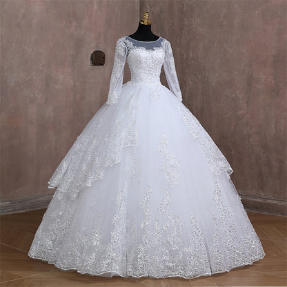 GownLink Stunning White Catholic Wedding Ball Gown with Beaded Lace GLGT179B