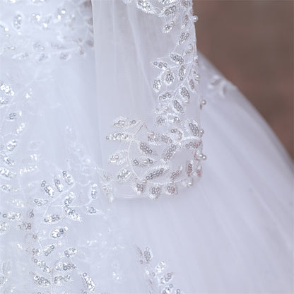 GownLink Stunning White Catholic Wedding Ball Gown with Beaded Lace GLGT179B