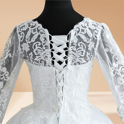 Chic Catholic Wedding Dress with Illusion Back and Chantilly Lace Sasaram,