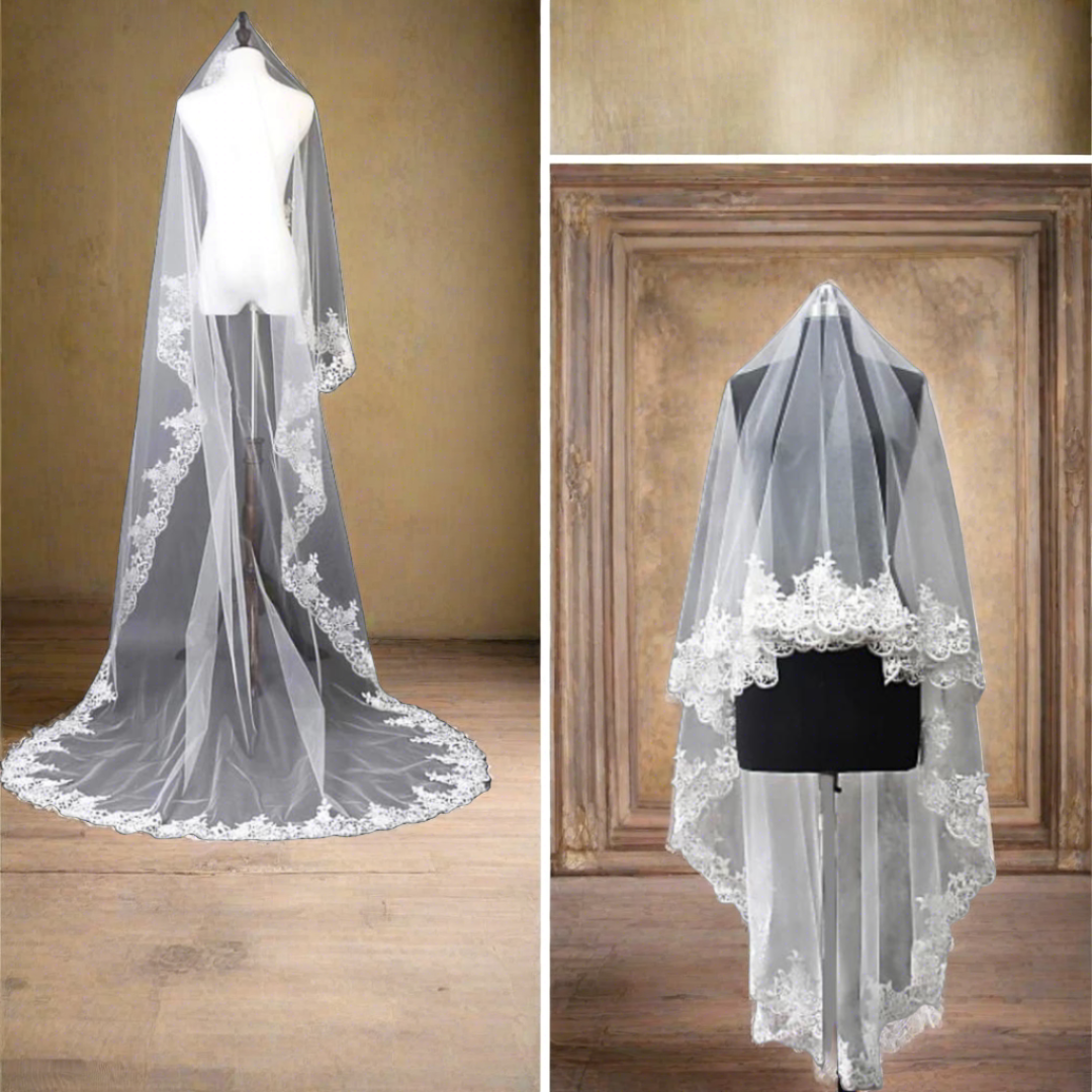 "Radiant Beginnings Christian and Catholic White Wedding Veil with Timeless Design."