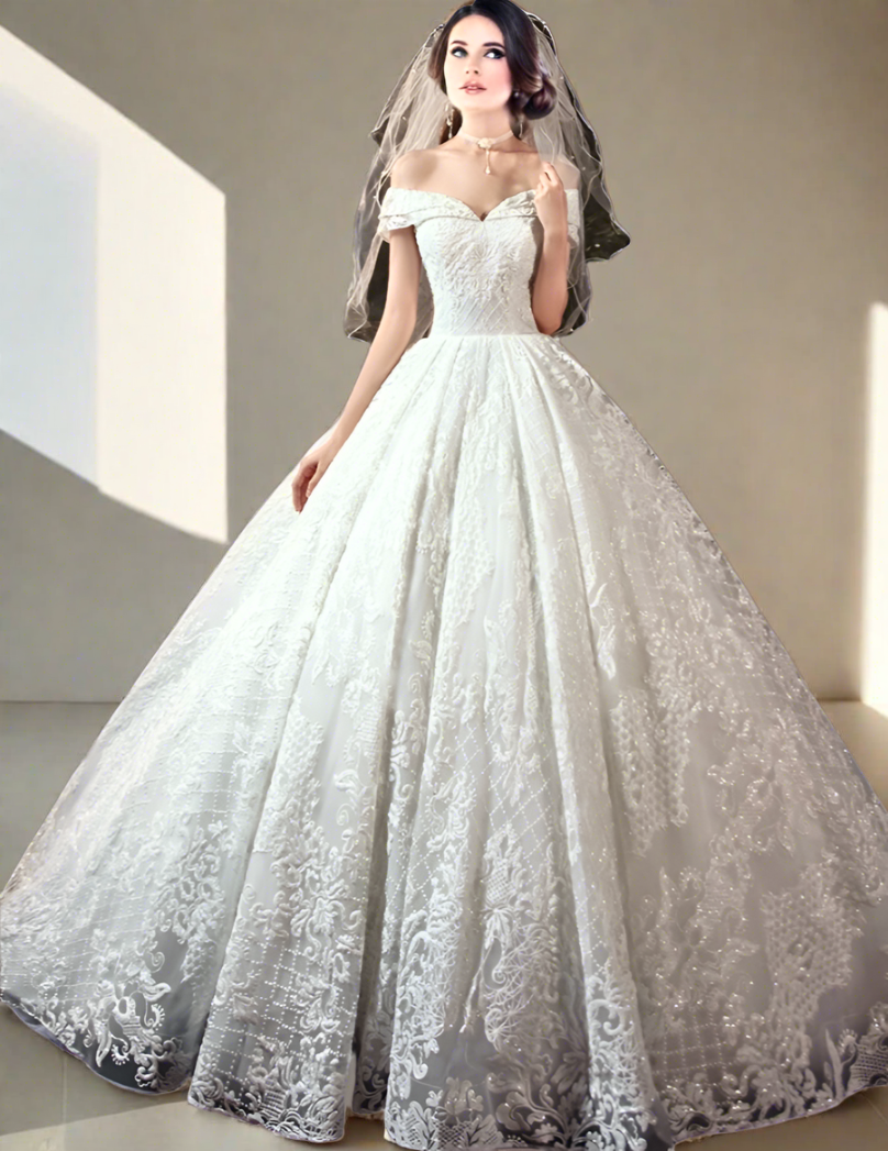 high volume Flowing  Christian wedding gown with beaded straps
