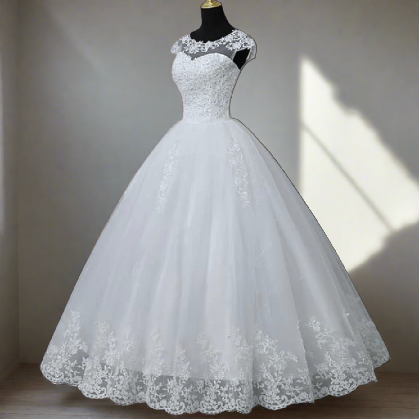 GownLink Classic White Wedding Ball Gown with High Neck Morden Style GLGFO42LACE