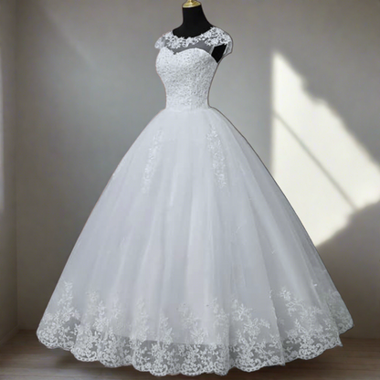 GownLink ,s Designer Bridal Ball Gown White Christian Wedding Dress with Round Neck Style-GLGF042B