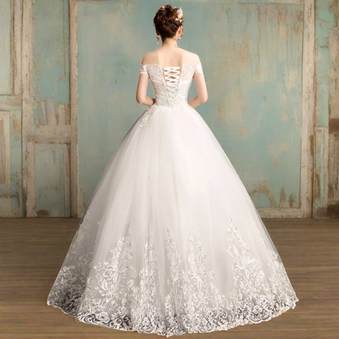 Graceful white ball gown.