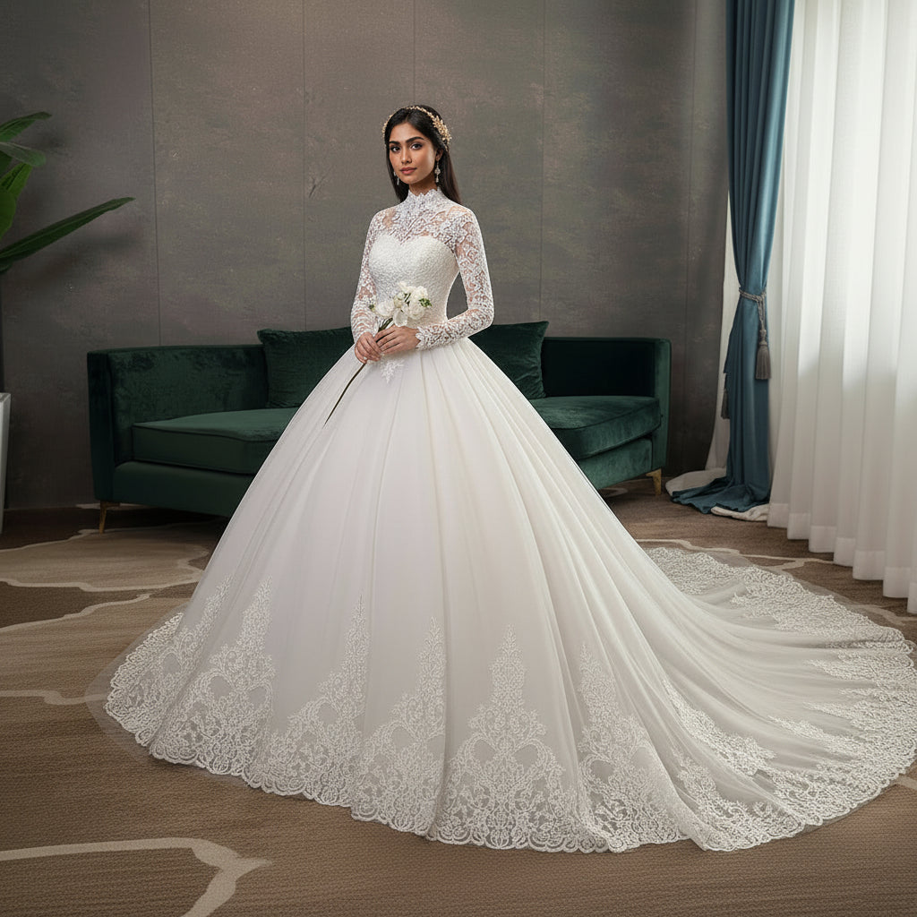 GownLink White Wedding Train Gown GLTD39T