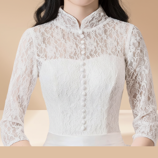 Close-up of lace and fabric detail on White Ball Gown — GownLink GLFU257B