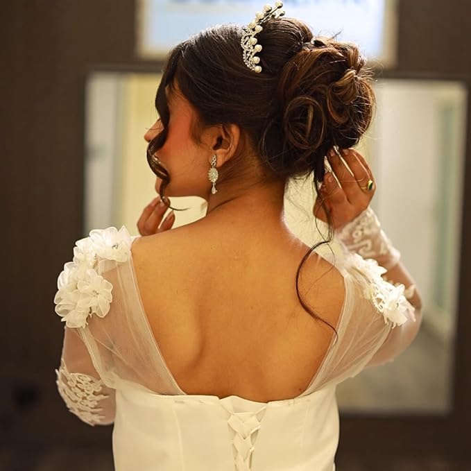 Elegant white lace occasion gown with full-length tulle skirt and embroidered details