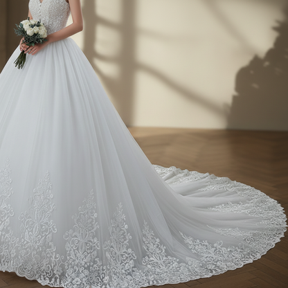 Flat lay of Detachable Bridal Train on white surface — GownLink GL36CT