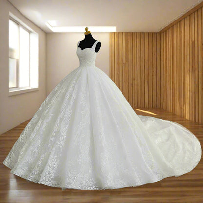 Back view of White Bridal Gown Sparkle with showing train and closure detail — GownLink GLGT108T