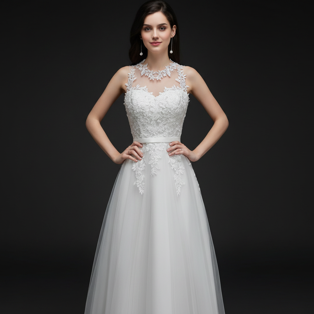 Close-up of lace and fabric detail on White Bridal Gown — GownLink GLCPS733